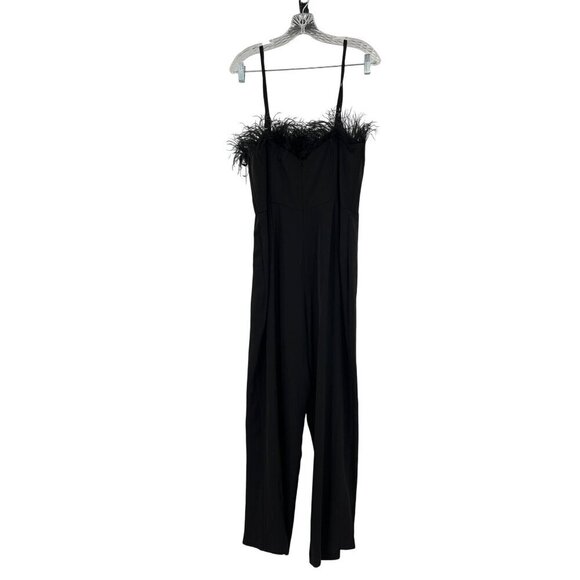 Nicole Miller Black Ostrich Feather Trim Jumpsuit Size 12 - Picture 9 of 14